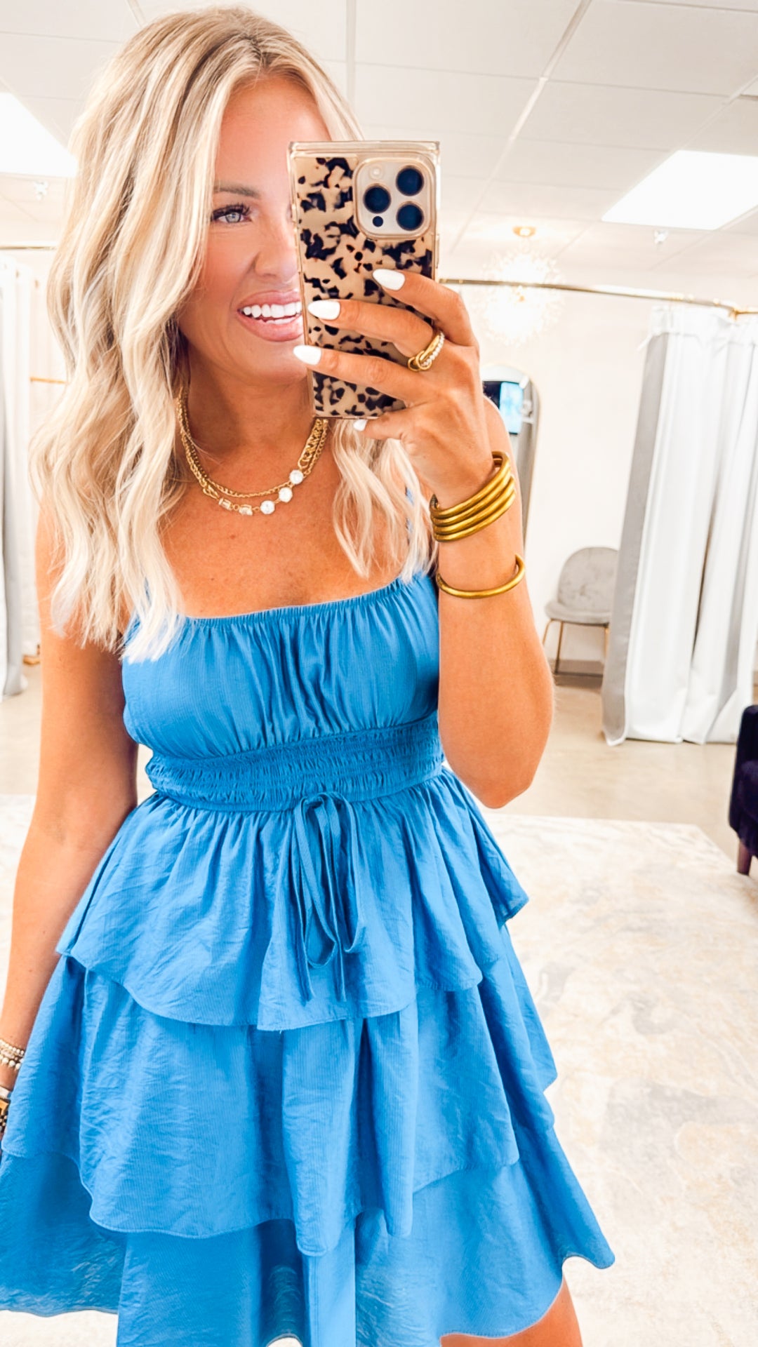 Flutter Bloom Mini Dress-Dusty Blue