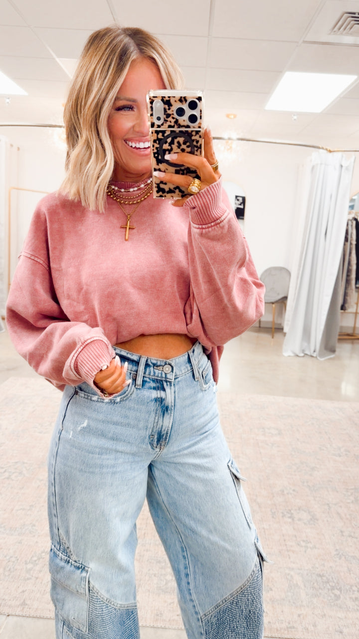 Plush Oversized Sweatshirt -Winter Rose