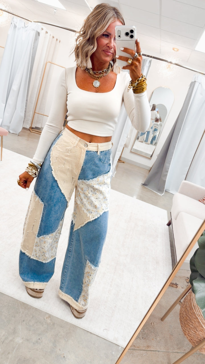 Sophie Scoop Neck Long Sleeve Knit Crop Cream