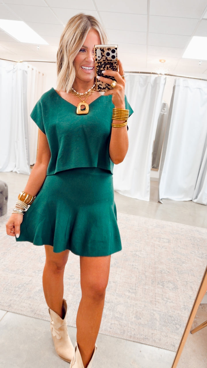 Afterglow Sweater & Skirt Set-Forest Green