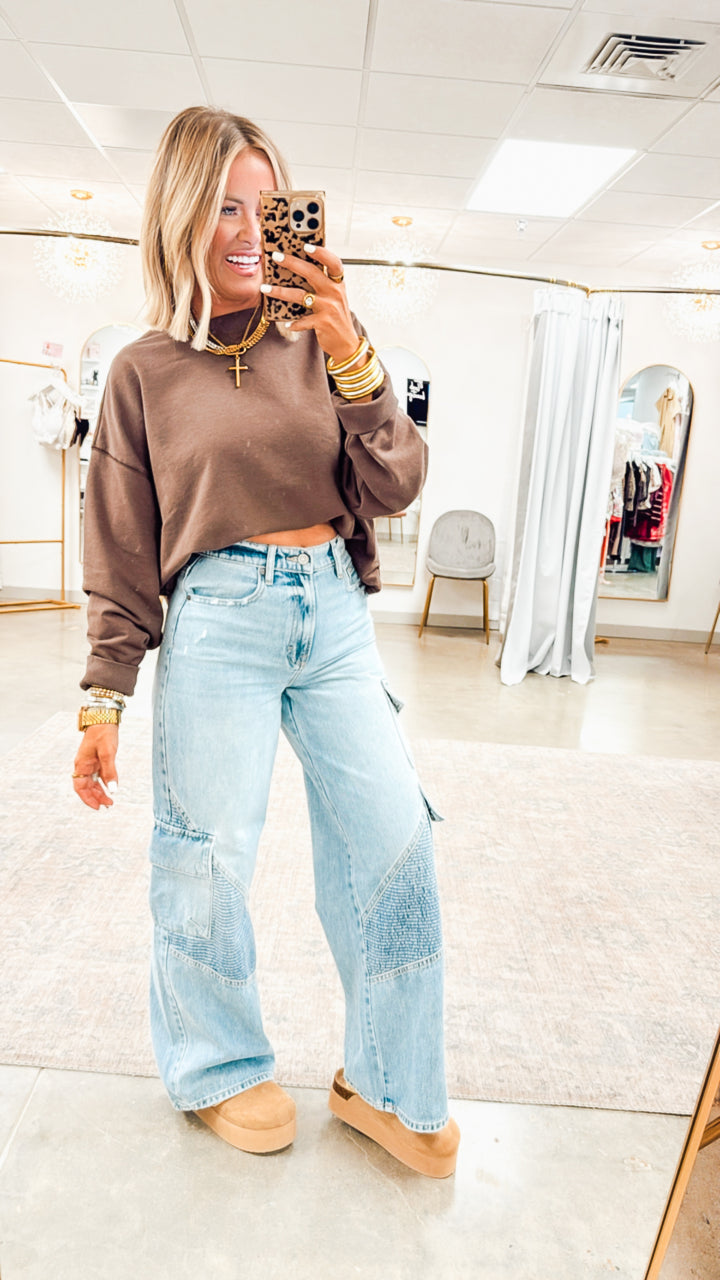 Lucy Bubble Hem Top-Chocolate