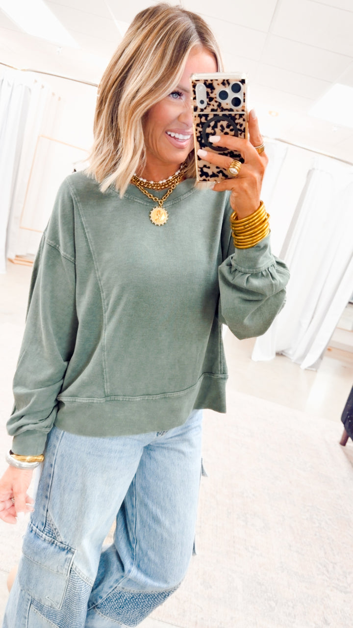 Claire Long Sleeve Top-Regency Green