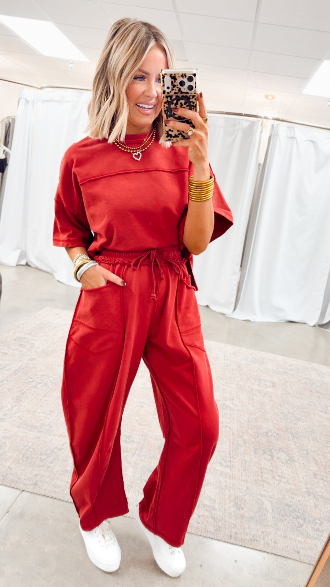 The Retreat Barrel Pants Set-Wine