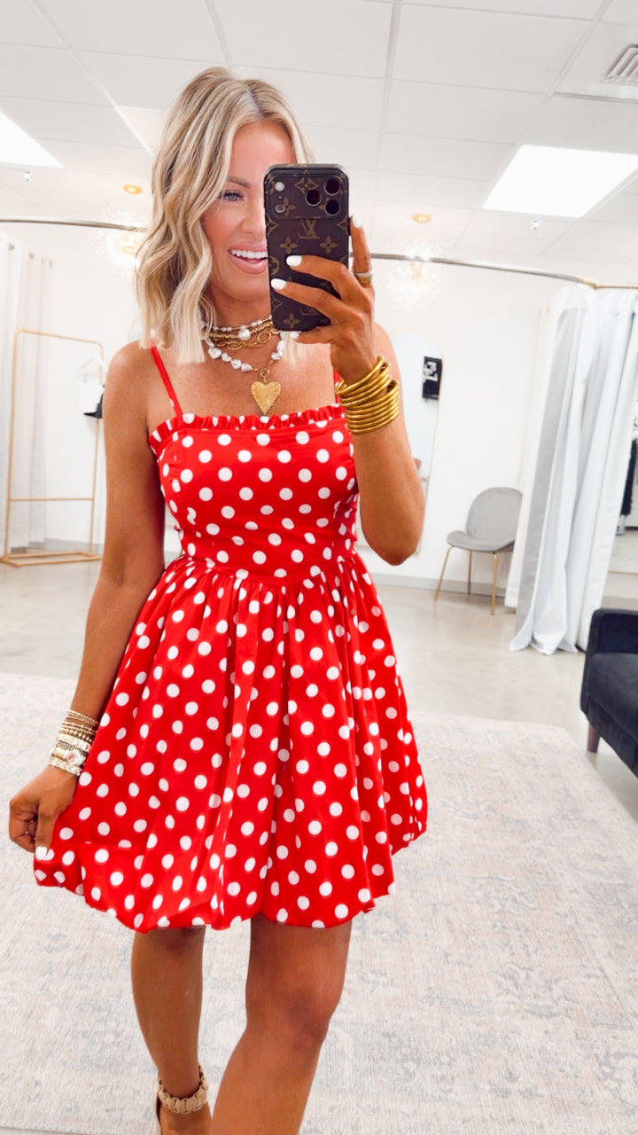 The Sweetheart Dot Mini Dress-Red/White