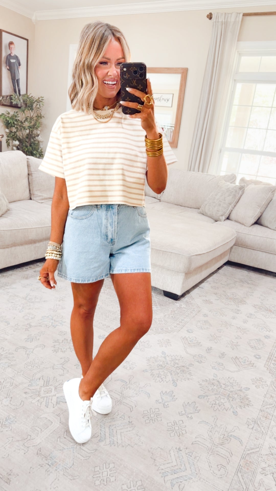 The Essential Cropped Stripe Tee-Taupe