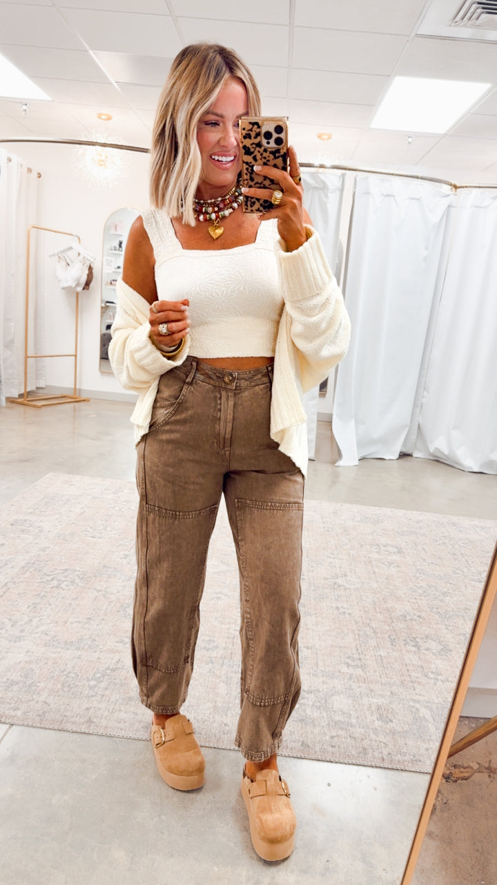 Brown Grove Mineral Wash Barrel Jeans