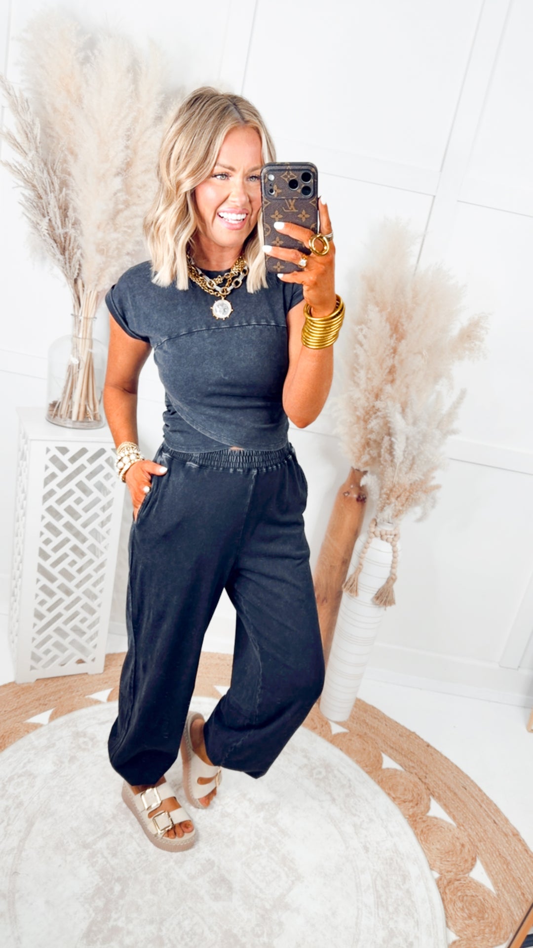 The Phoebe Crop Top & Jogger Set-Black