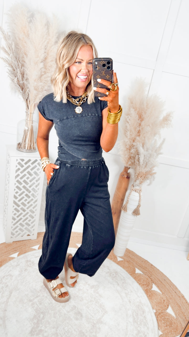 The Phoebe Crop Top & Jogger Set-Black