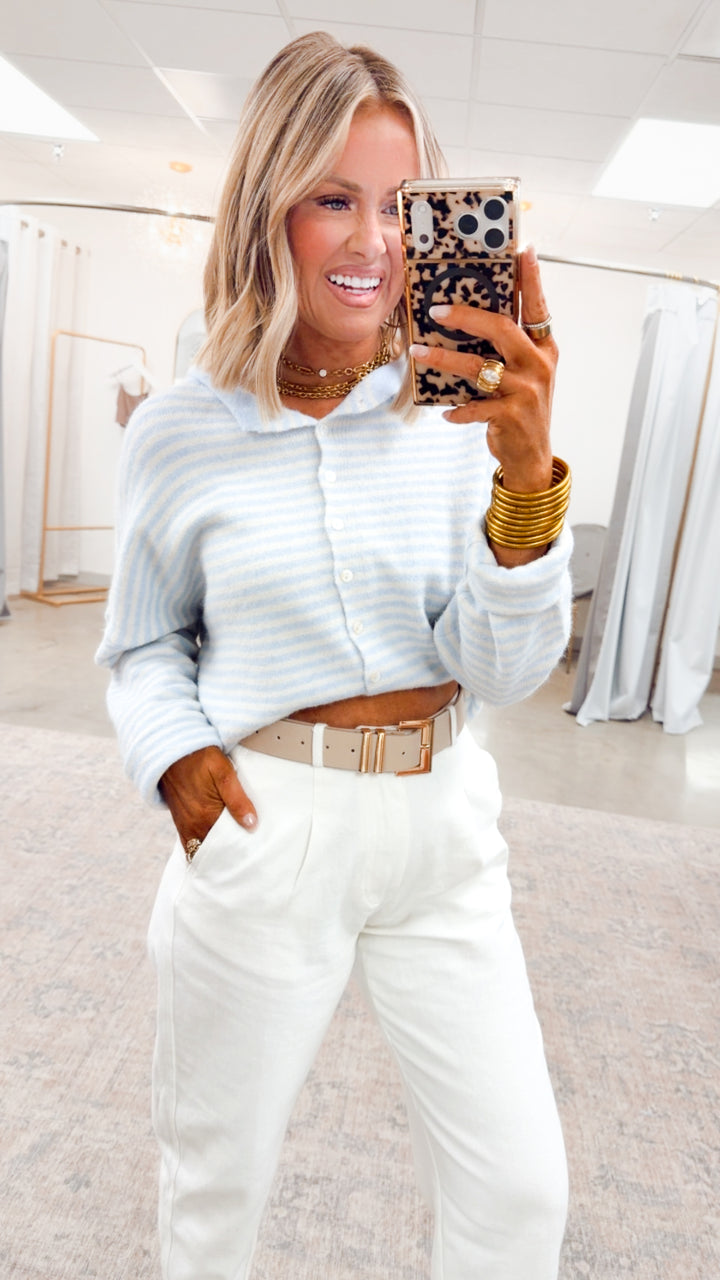 Seaside Stroll Cardigan-Blue Stripe