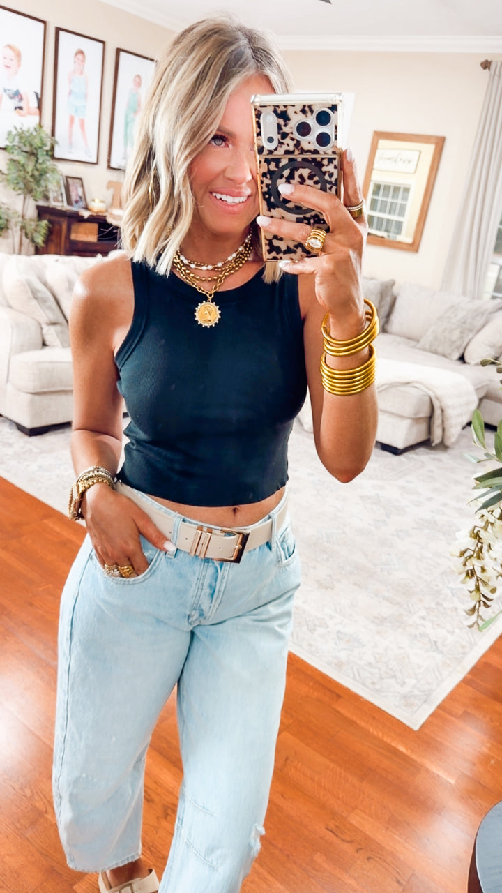 Black Classic Charm High Neck Tank