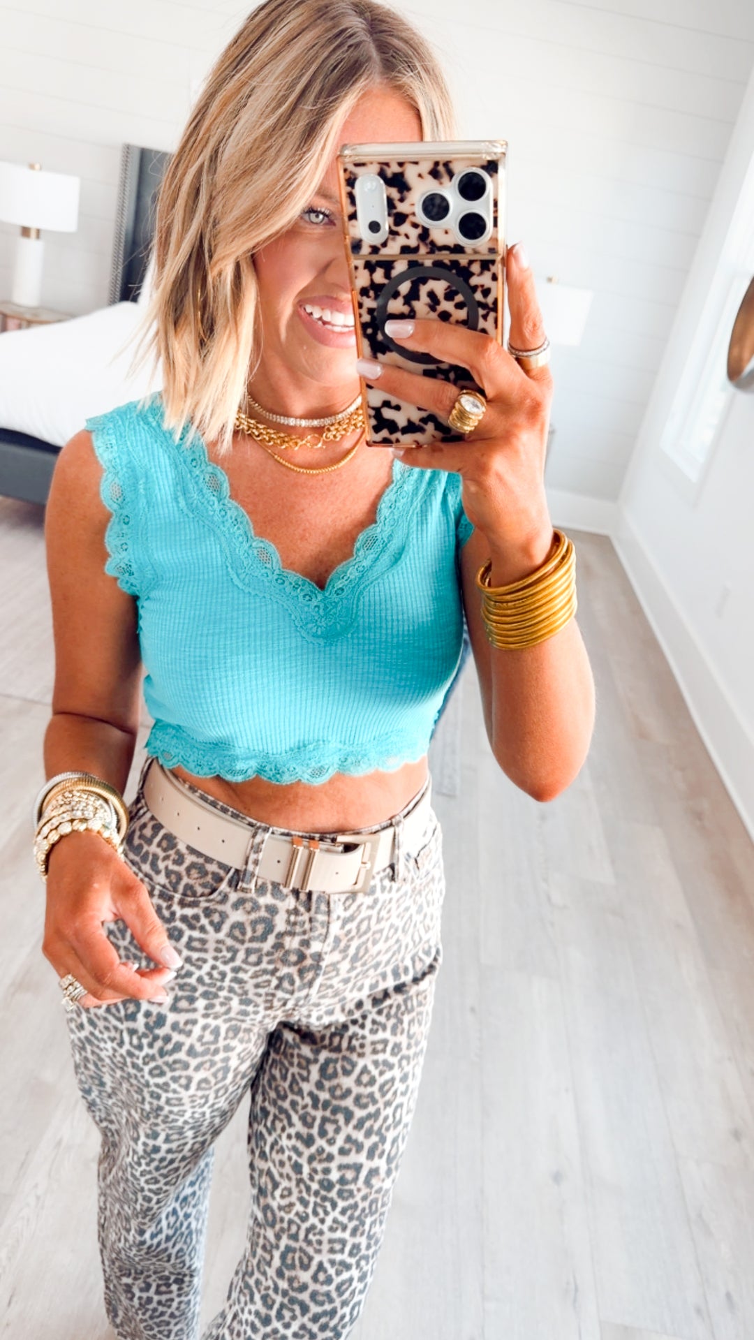 Noa Lace Crop Tank-Aqua Blue