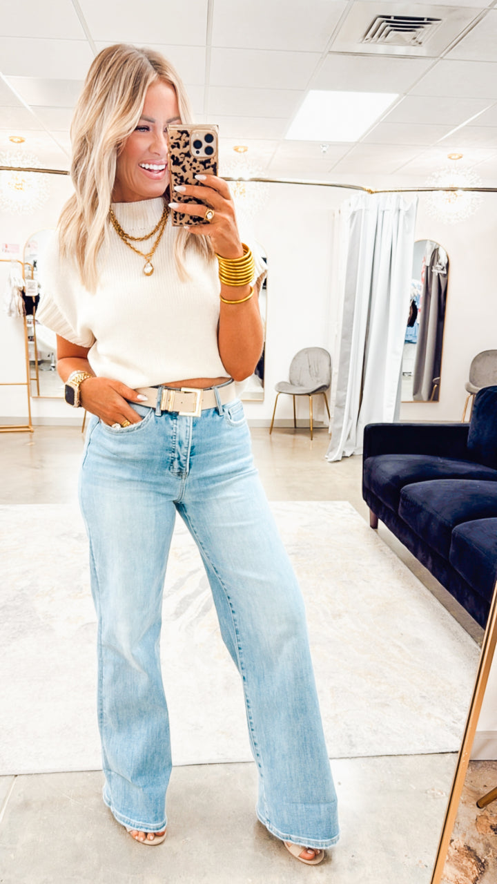 The Lila Mock Neck Sweater- Ivory