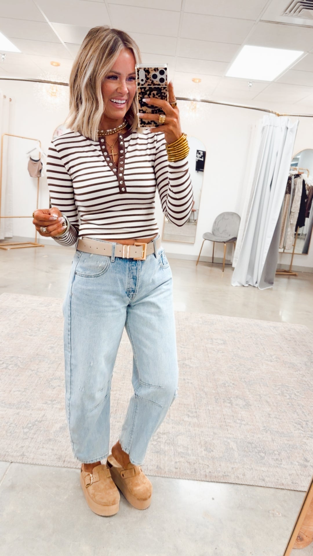 Henley Snap Button Top-Cream