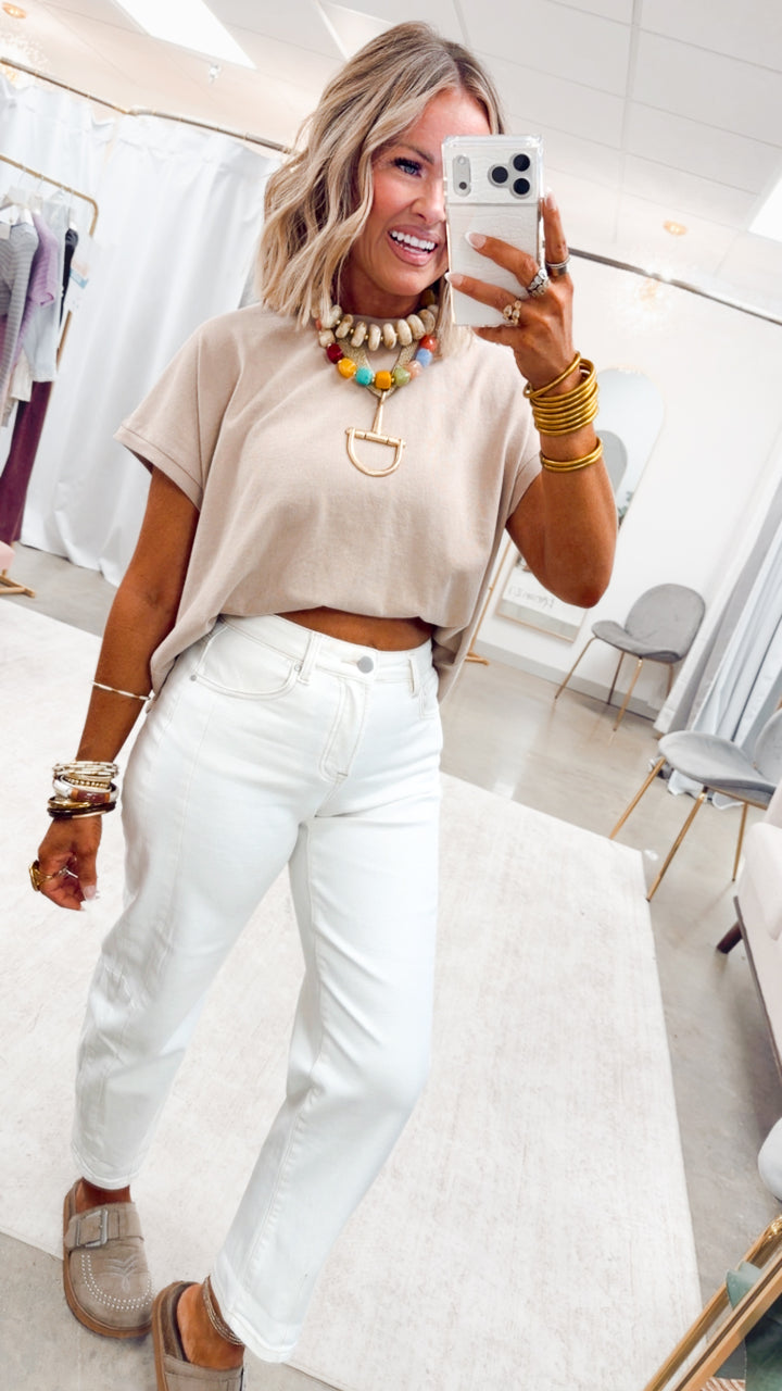 Capped Sleeve Tee-Dark Taupe