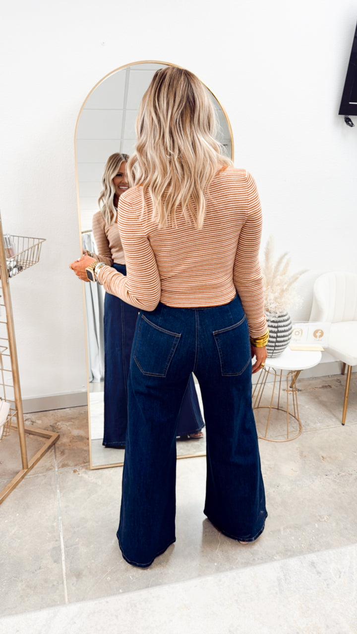 Lennox Striped V Neck Top