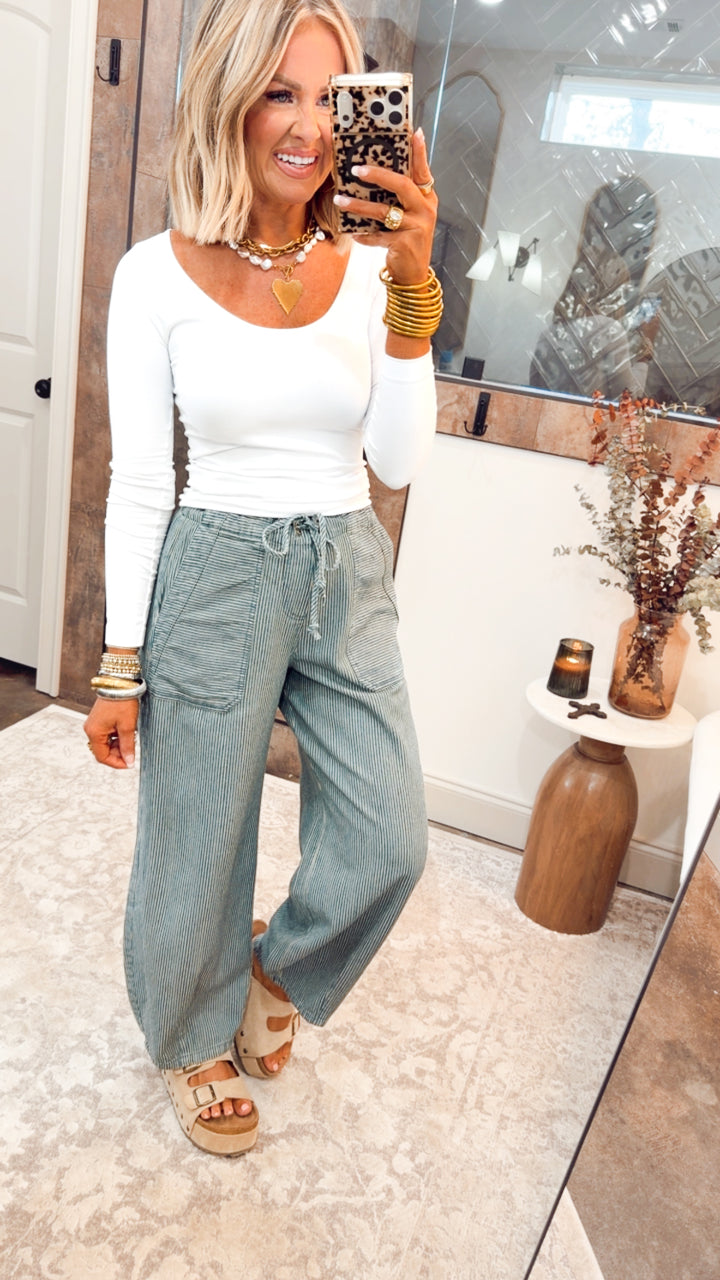 Stripe Denim Parachute Pants