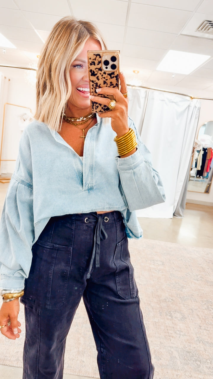 Avery Mineral Wash Denim Top