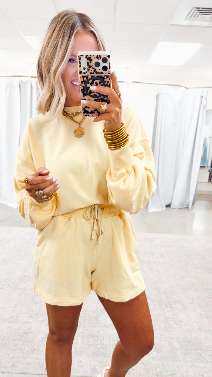 The Cali Washed Short Set-Sweet Corn