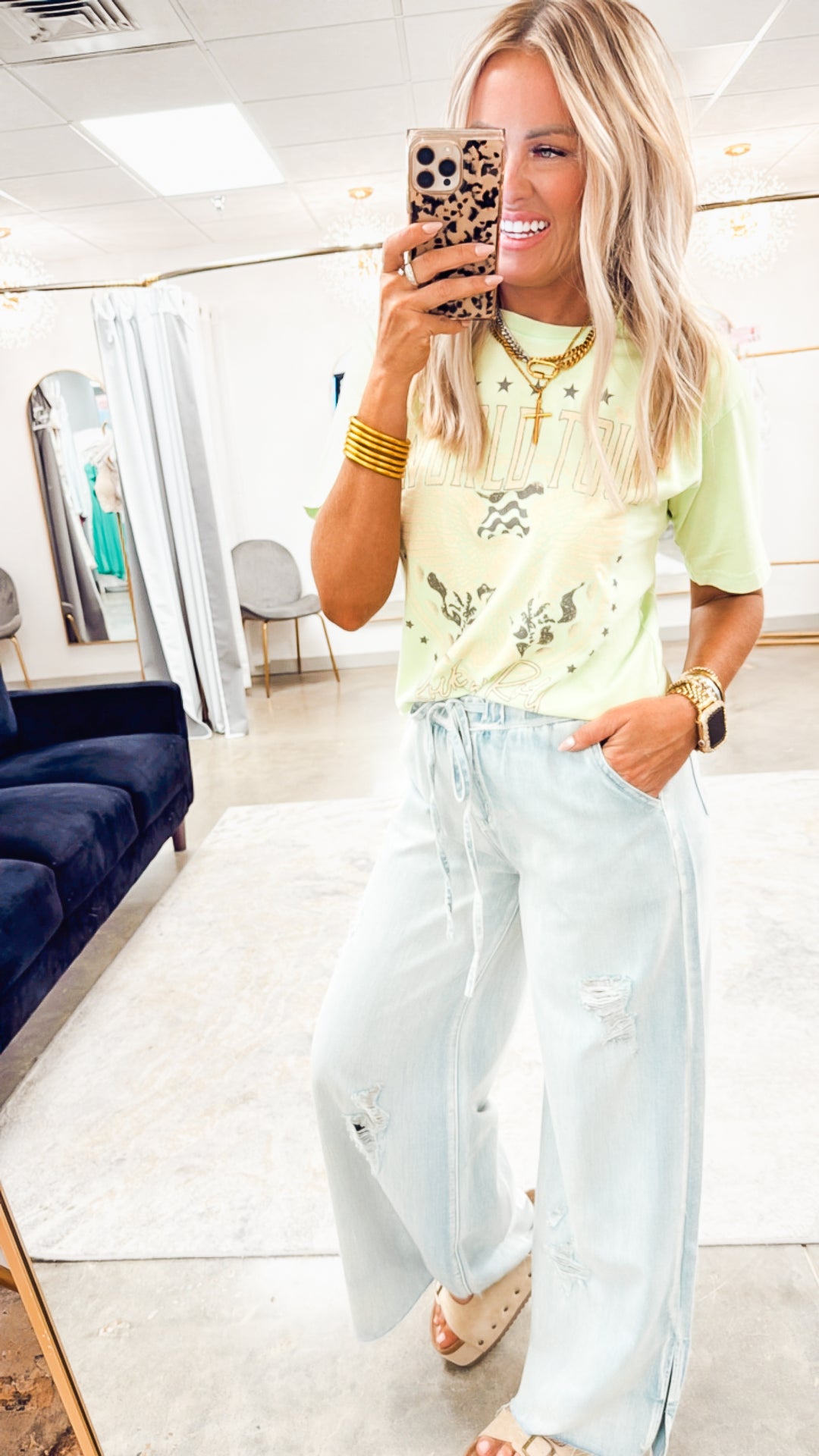 World Tour Rock N Roll Cropped Tee-Lime