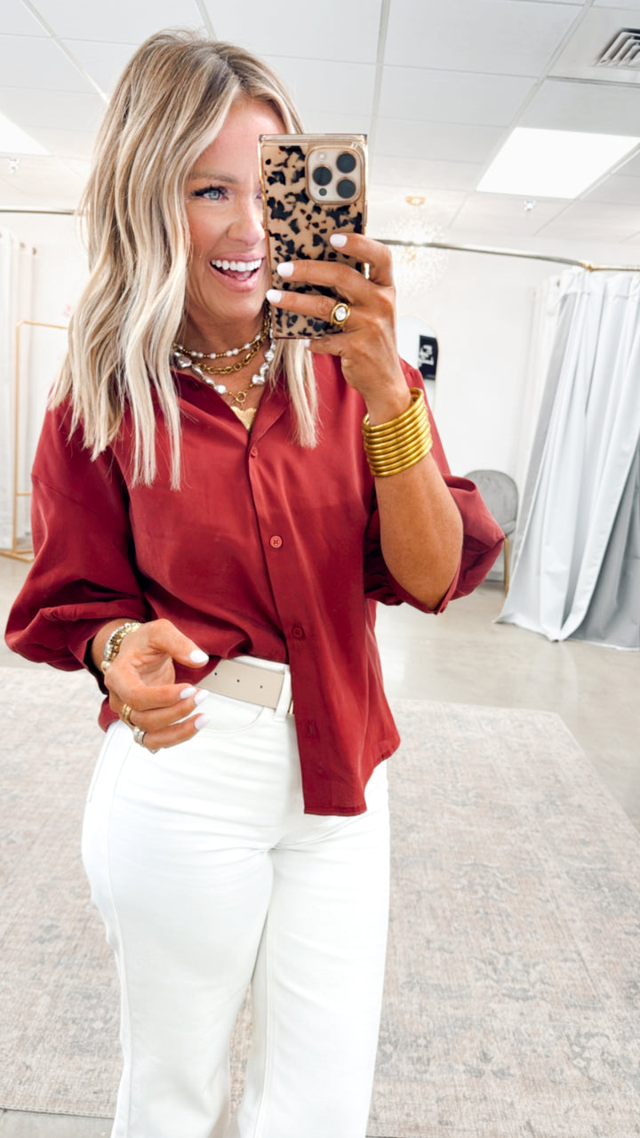The Ava Puff Sleeve Blouse-Wine