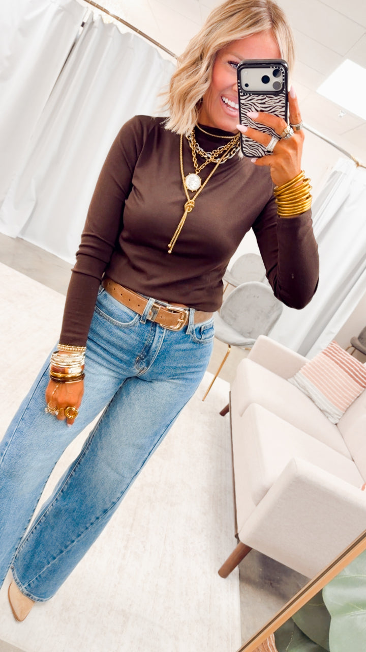 The Fallon Mock Neck Top-Brown