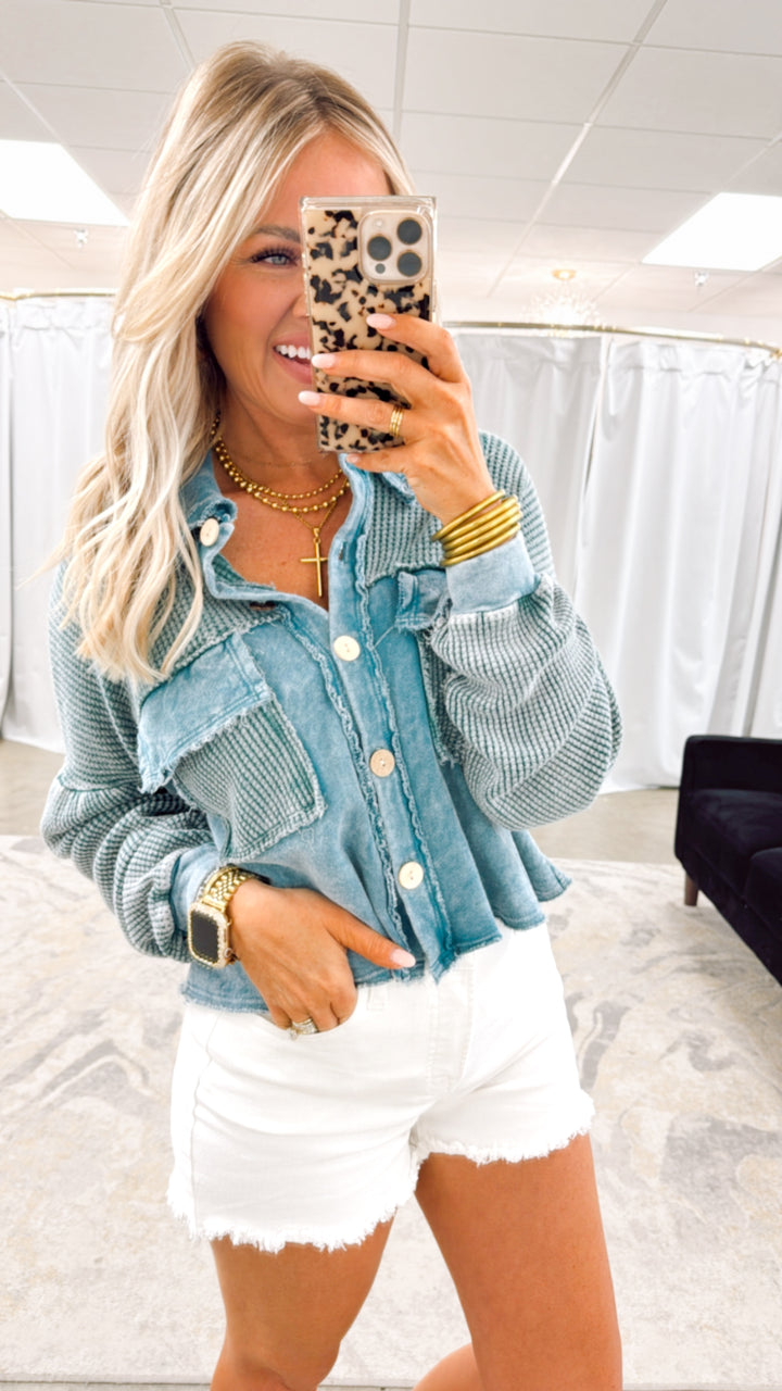 Vintage Mineral Wash Shacket - Teal