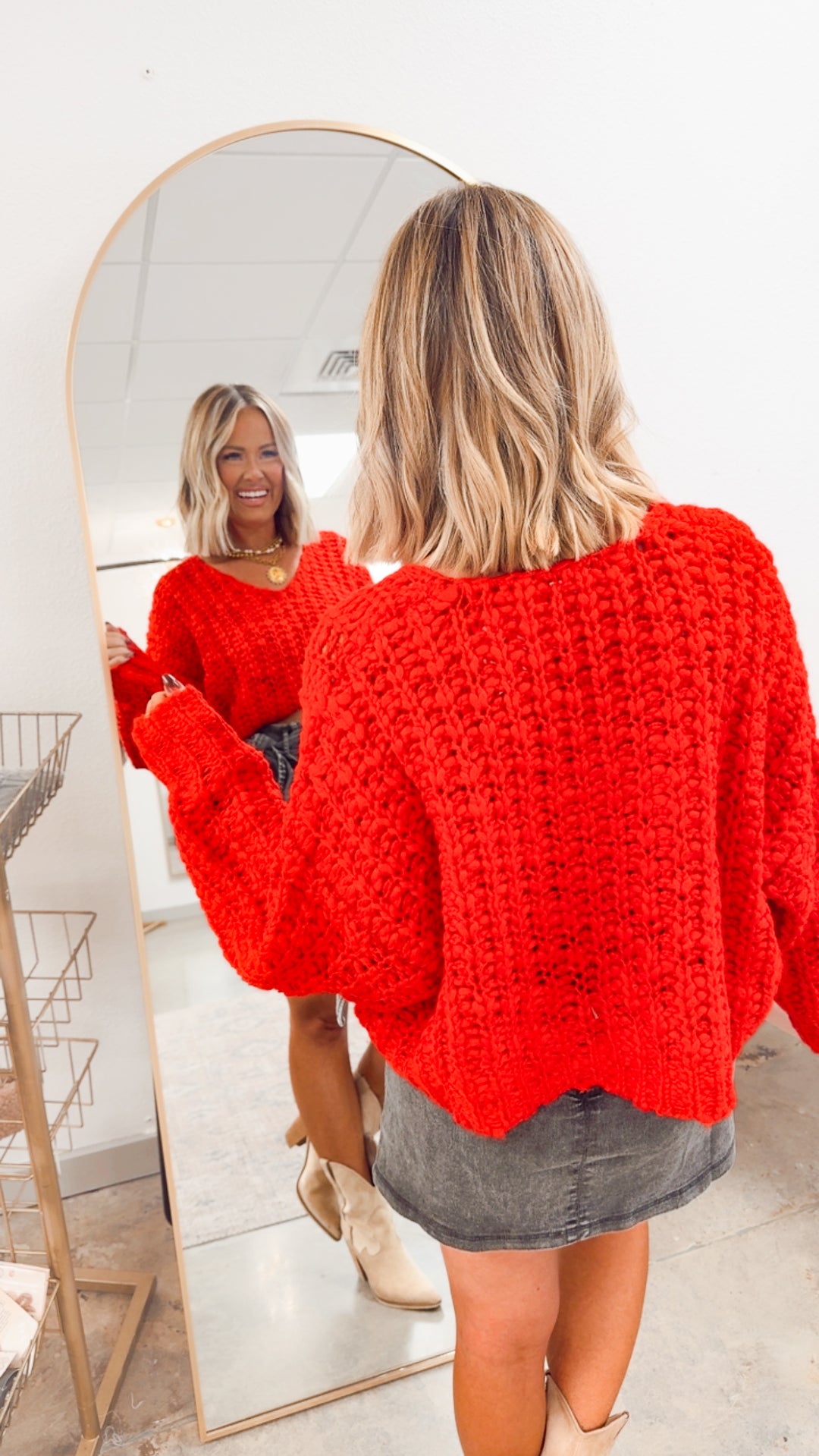 Poppy Cropped Sweater-Red