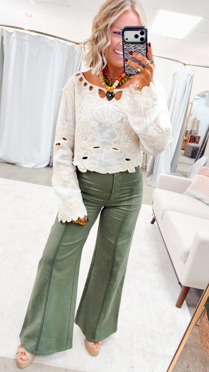 Katherine High Waisted Wide Leg Jean-Olive