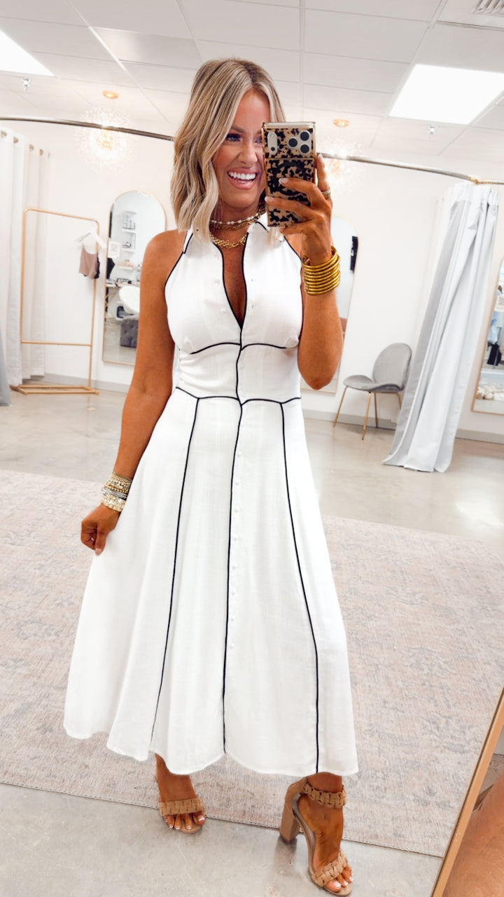 The Margaux Piped Midi Dress