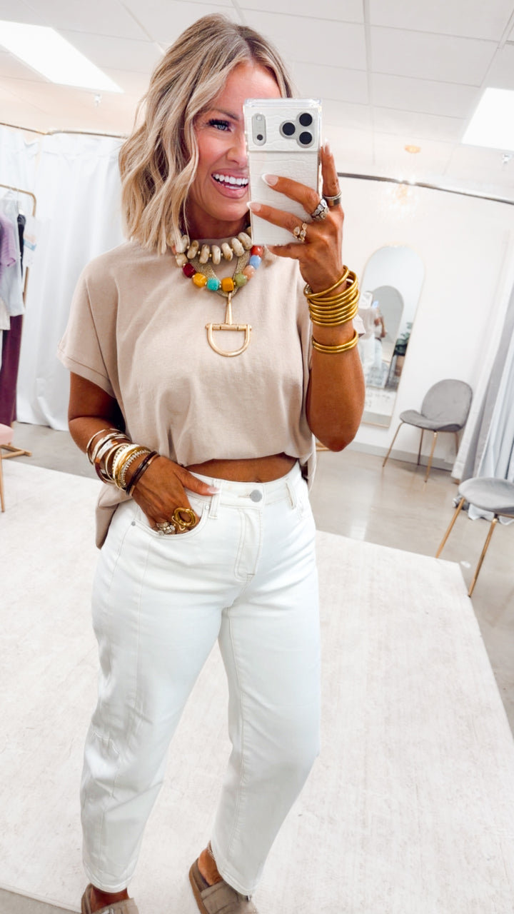 Capped Sleeve Tee-Dark Taupe