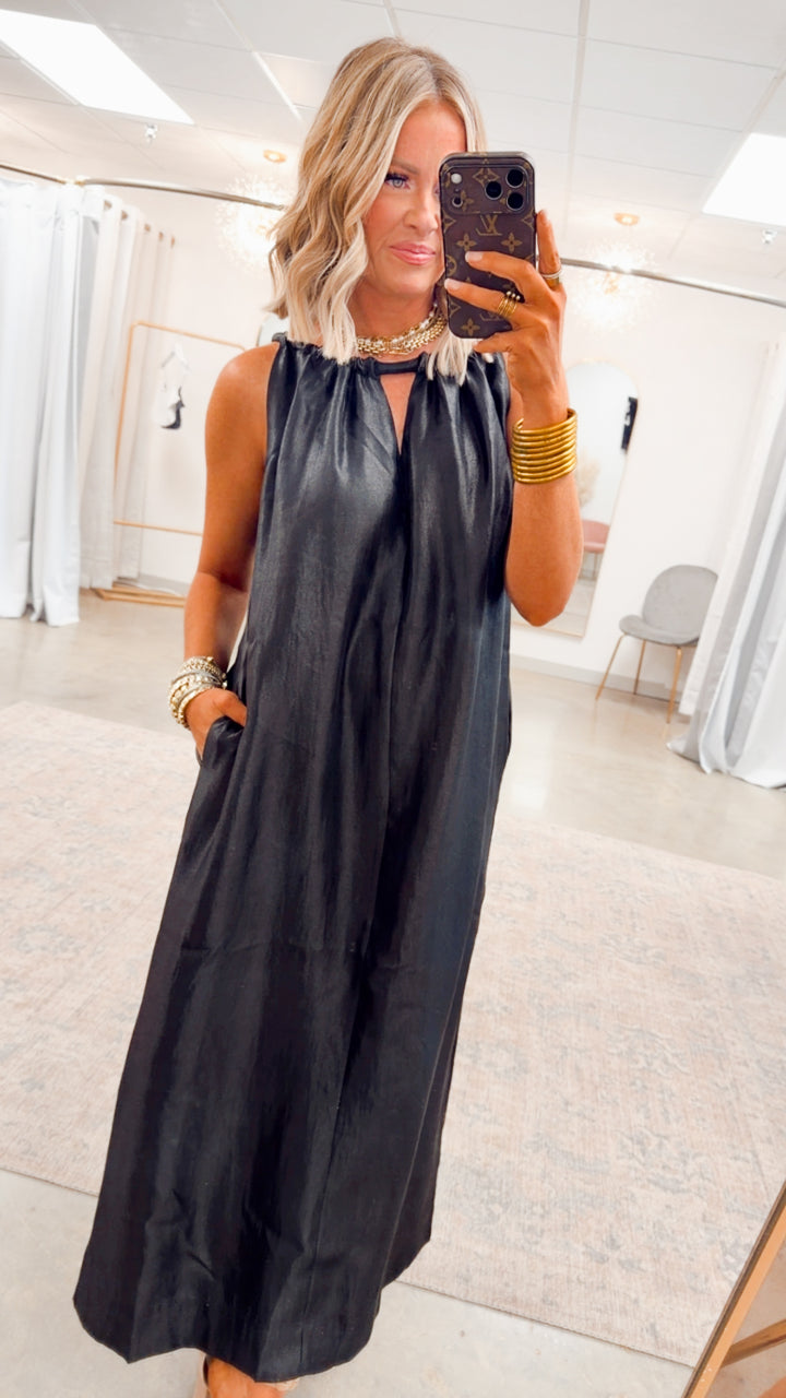 Halter Tie Back Dress-Black