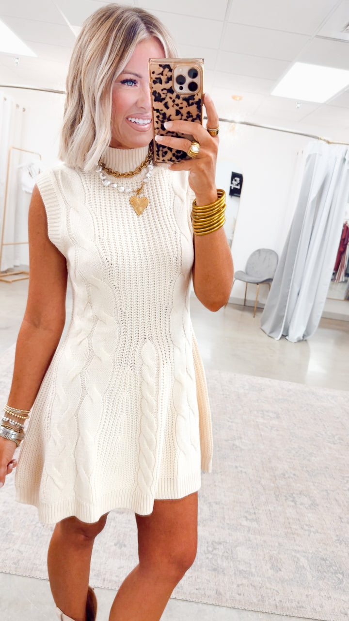 Eloise Mock Neck Sweater Dress-Cream