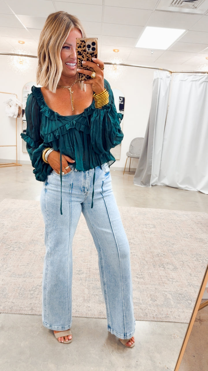 Florence Ruffle Blouse-Green