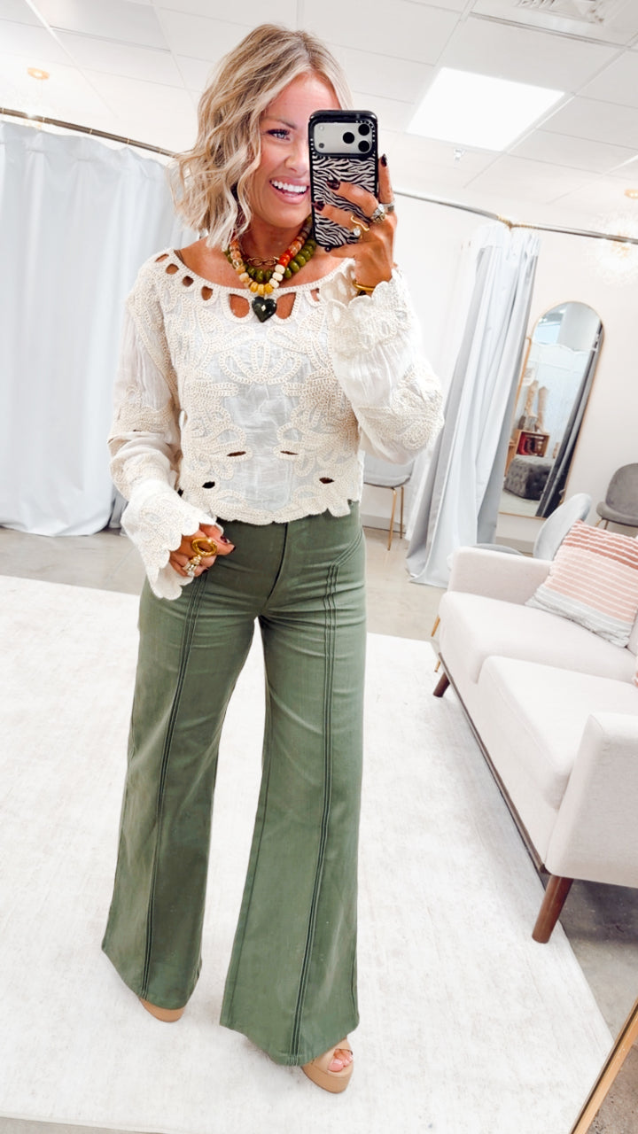 Katherine High Waisted Wide Leg Jean-Olive