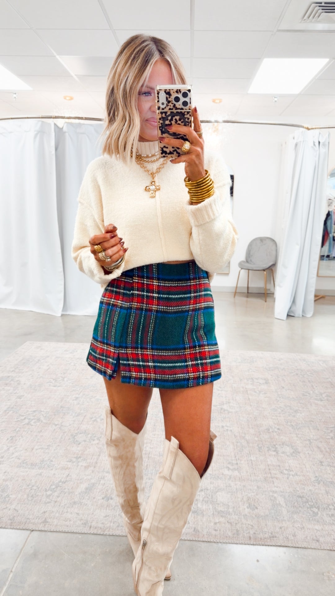 Merry Plaid Skort-Green