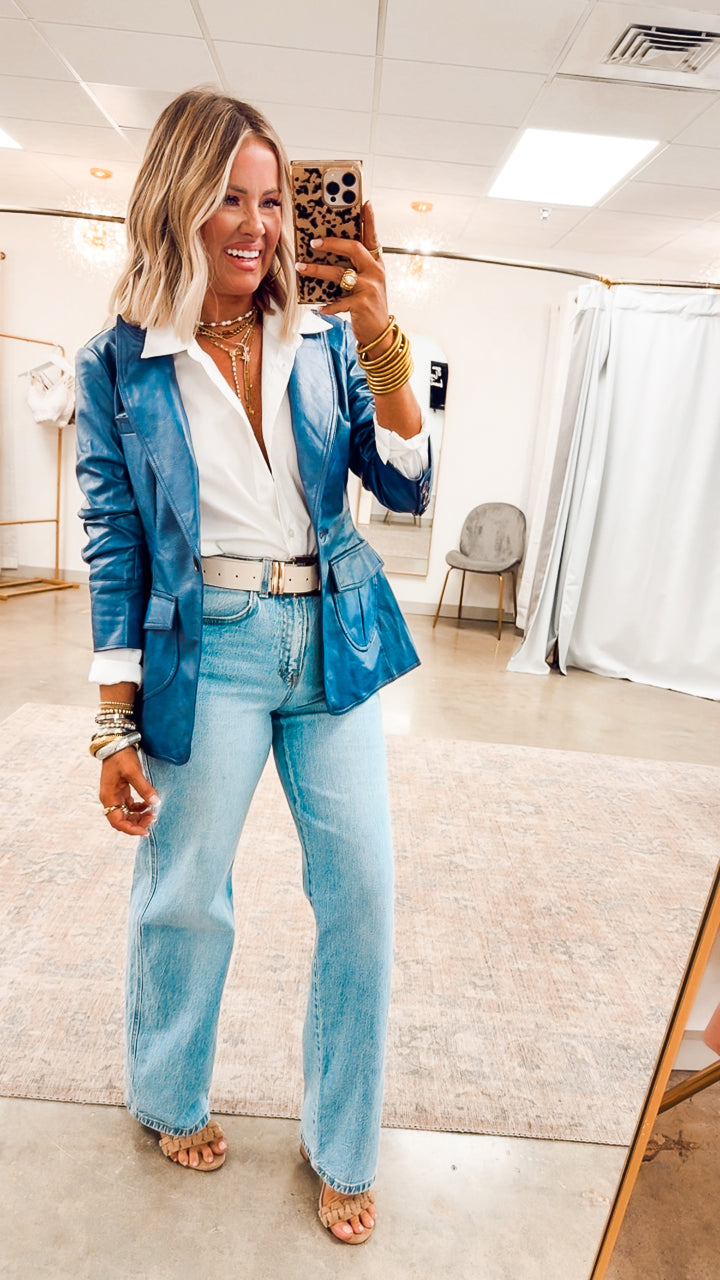 Landry Scrunched Blazer-Blue