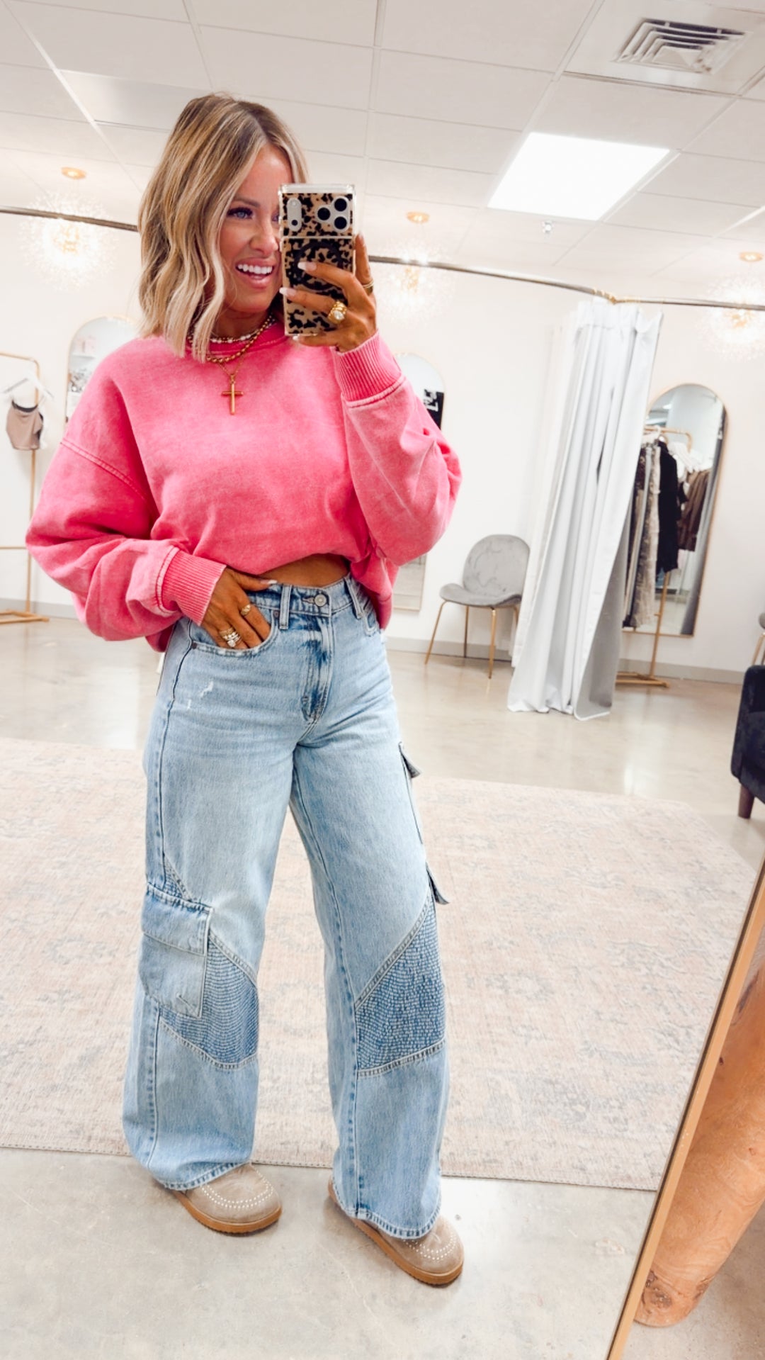 Plush Oversized Sweatshirt -Hot Pink