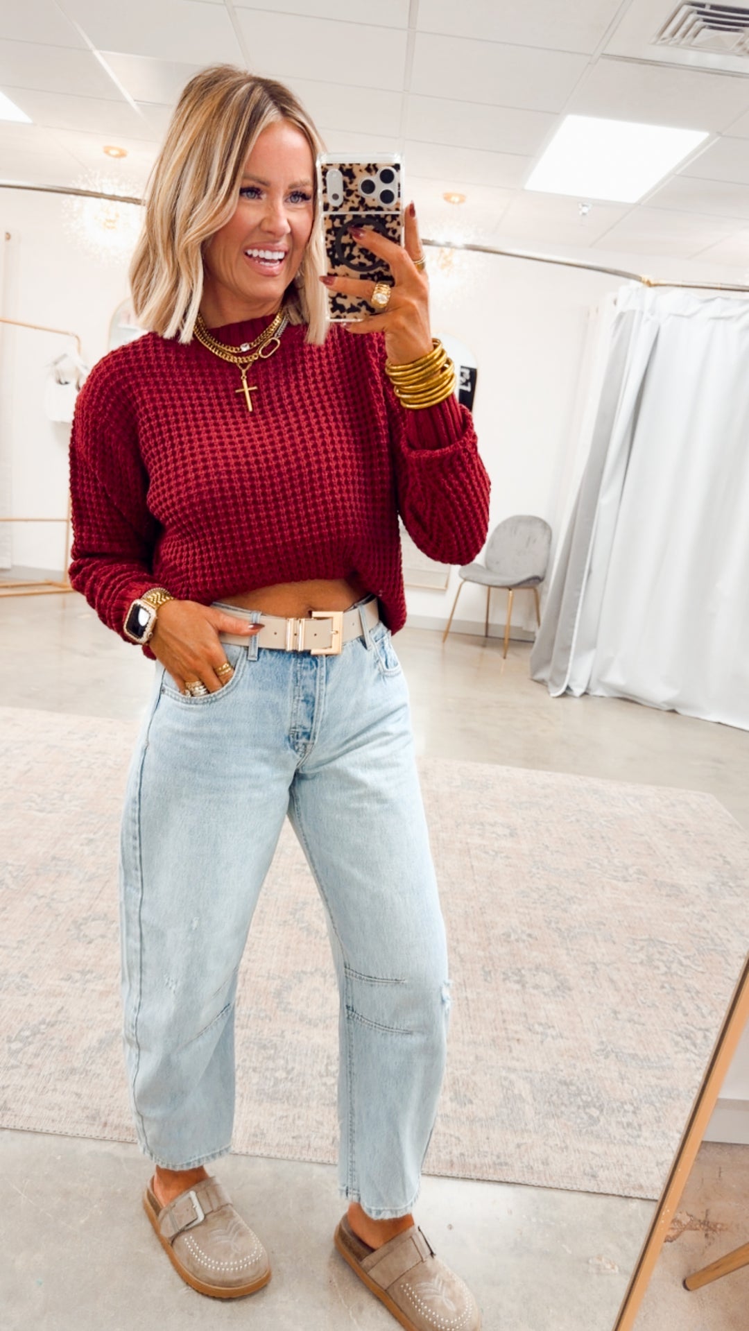 The Maren Hi-Low Waffle Knit- Cabernet