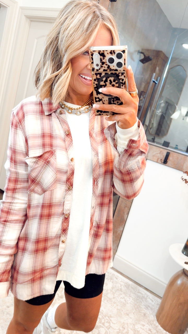 The Emerson Plaid Top-Wine