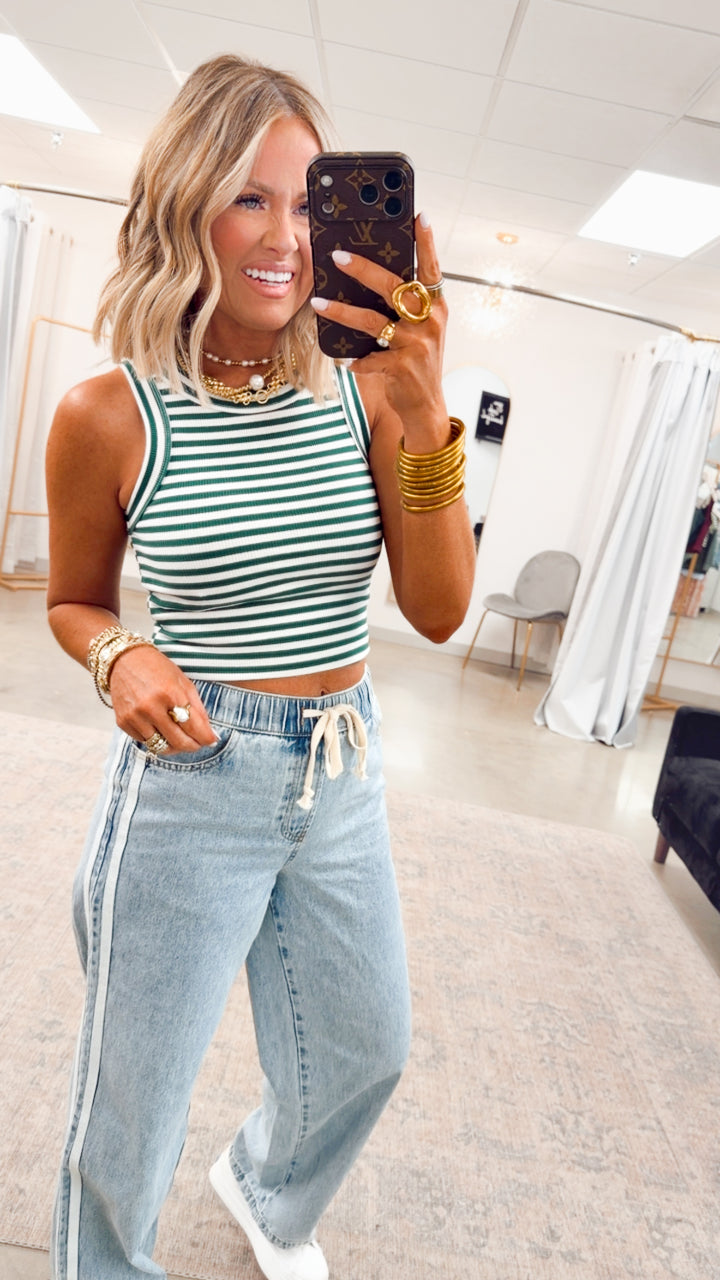 Striped Ribbed Racerback Tank-Green