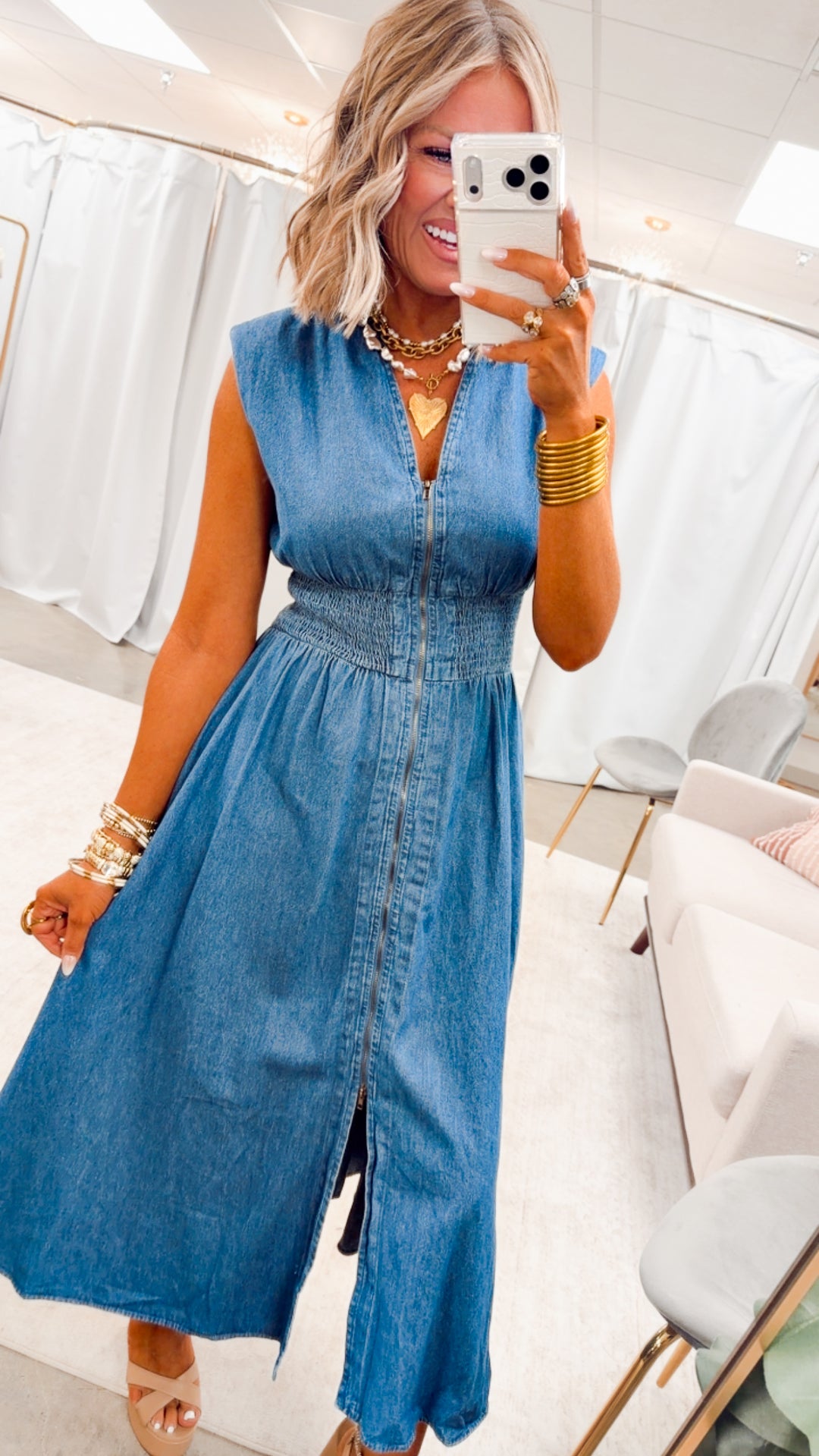 Knox Denim Midi Dress-Medium Wash