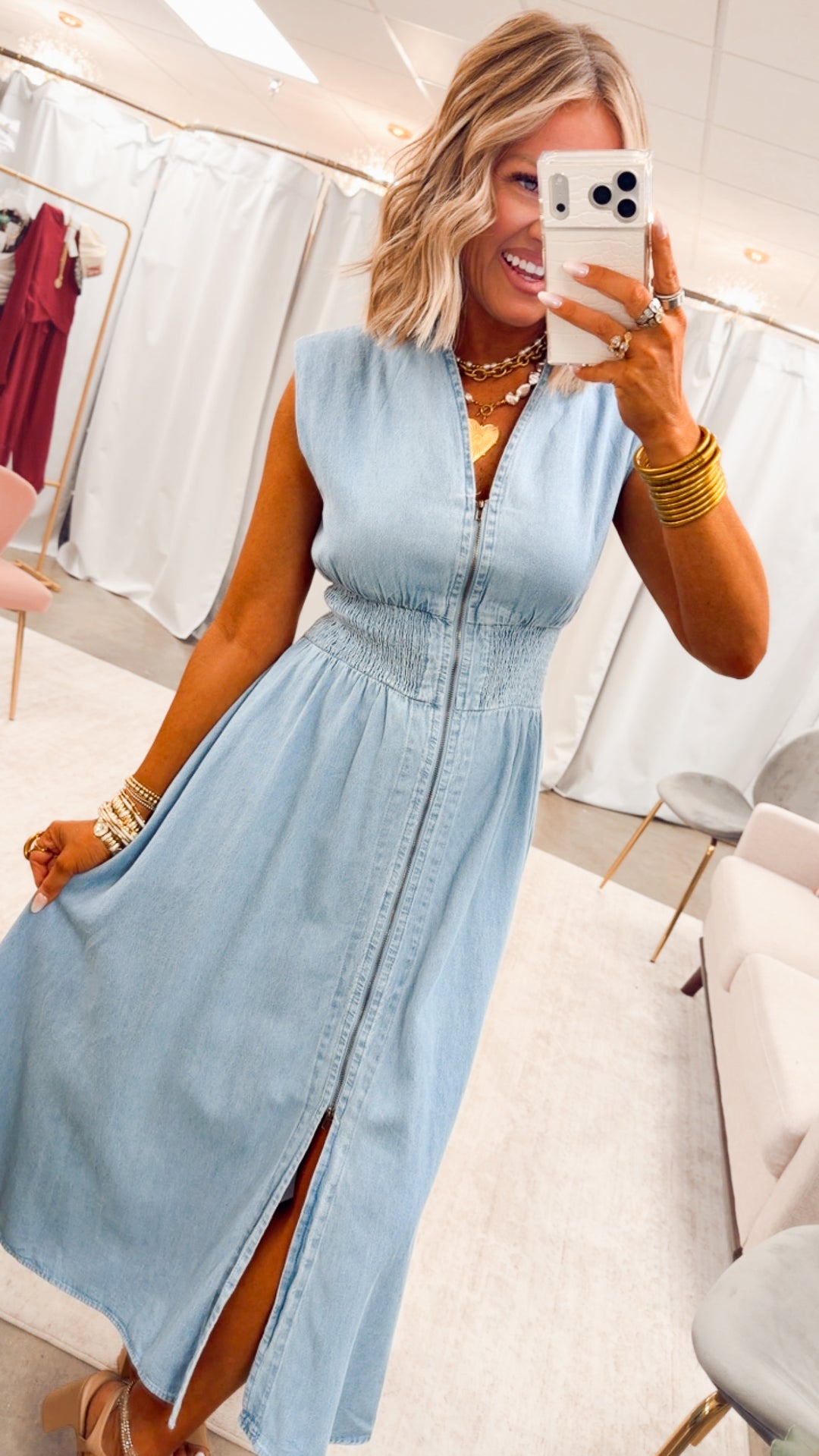 Knox Denim Midi Dress - Light Wash