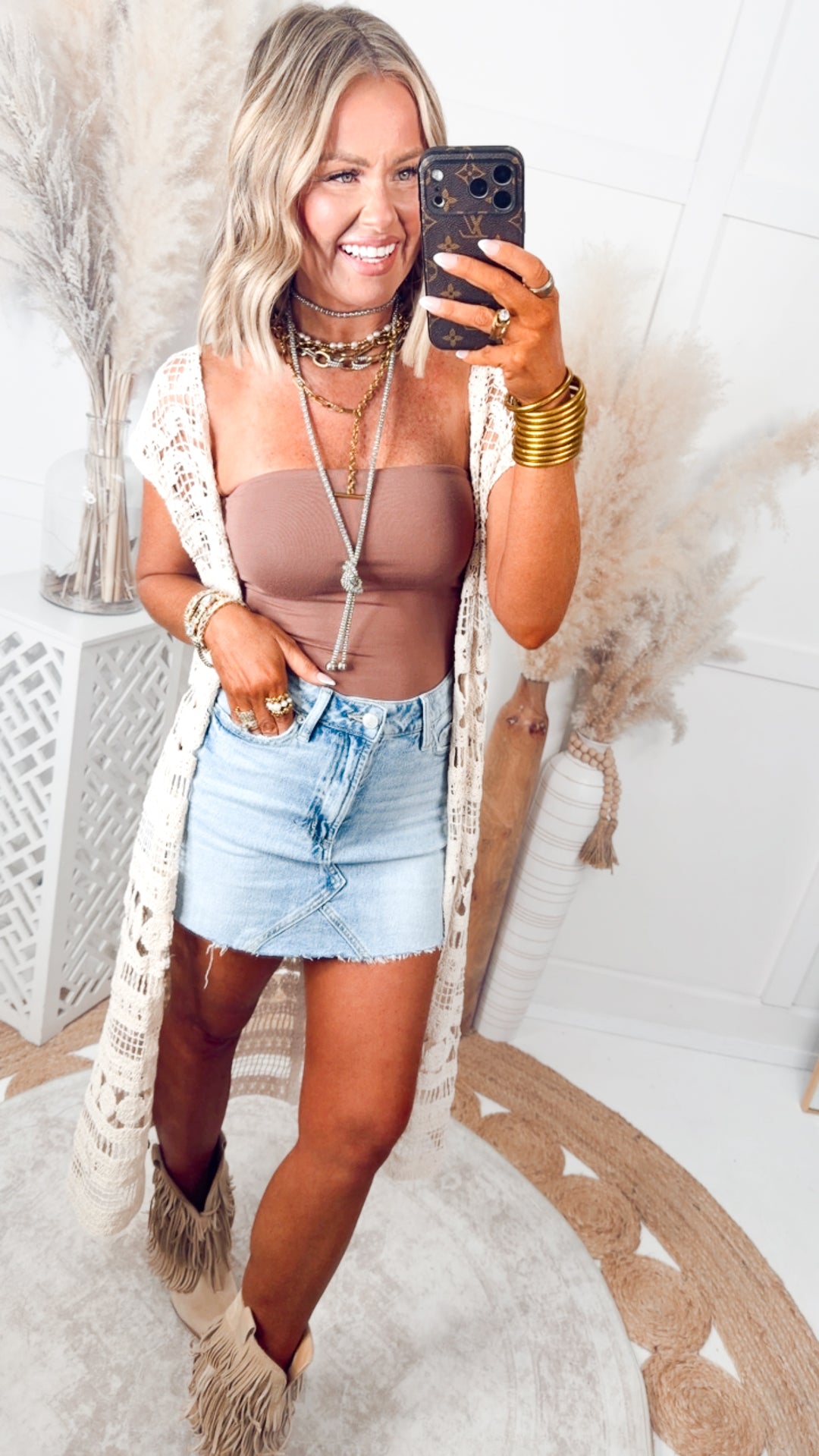 The Sandstone Crochet Duster-Cream
