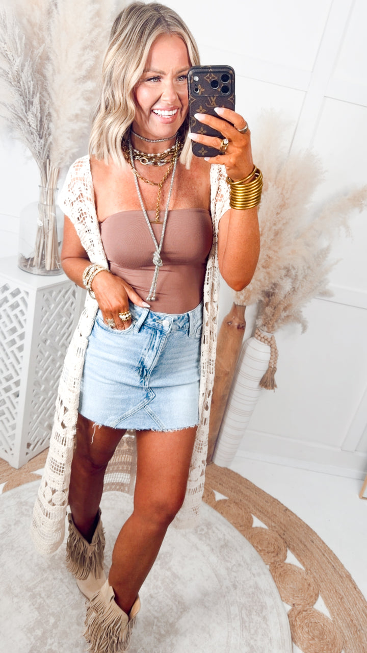 The Sandstone Crochet Duster-Cream