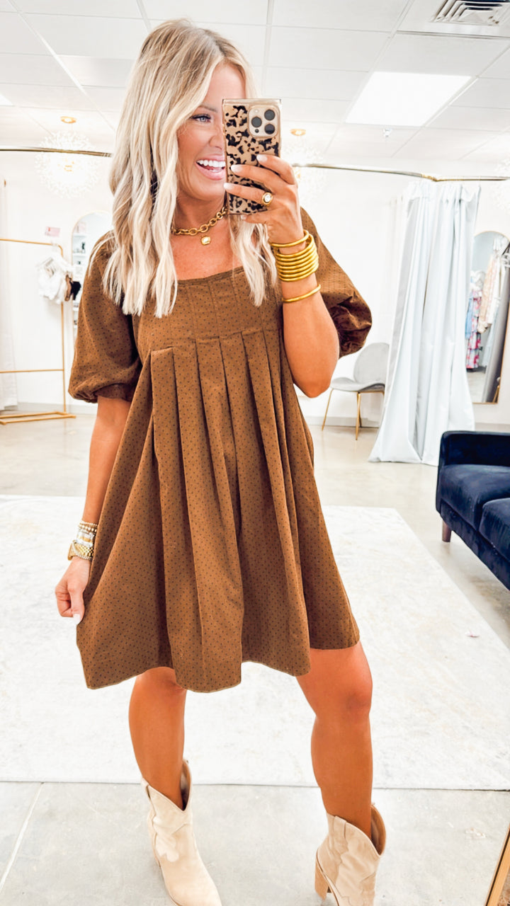 Polka Dot Pleated Mini Dress
