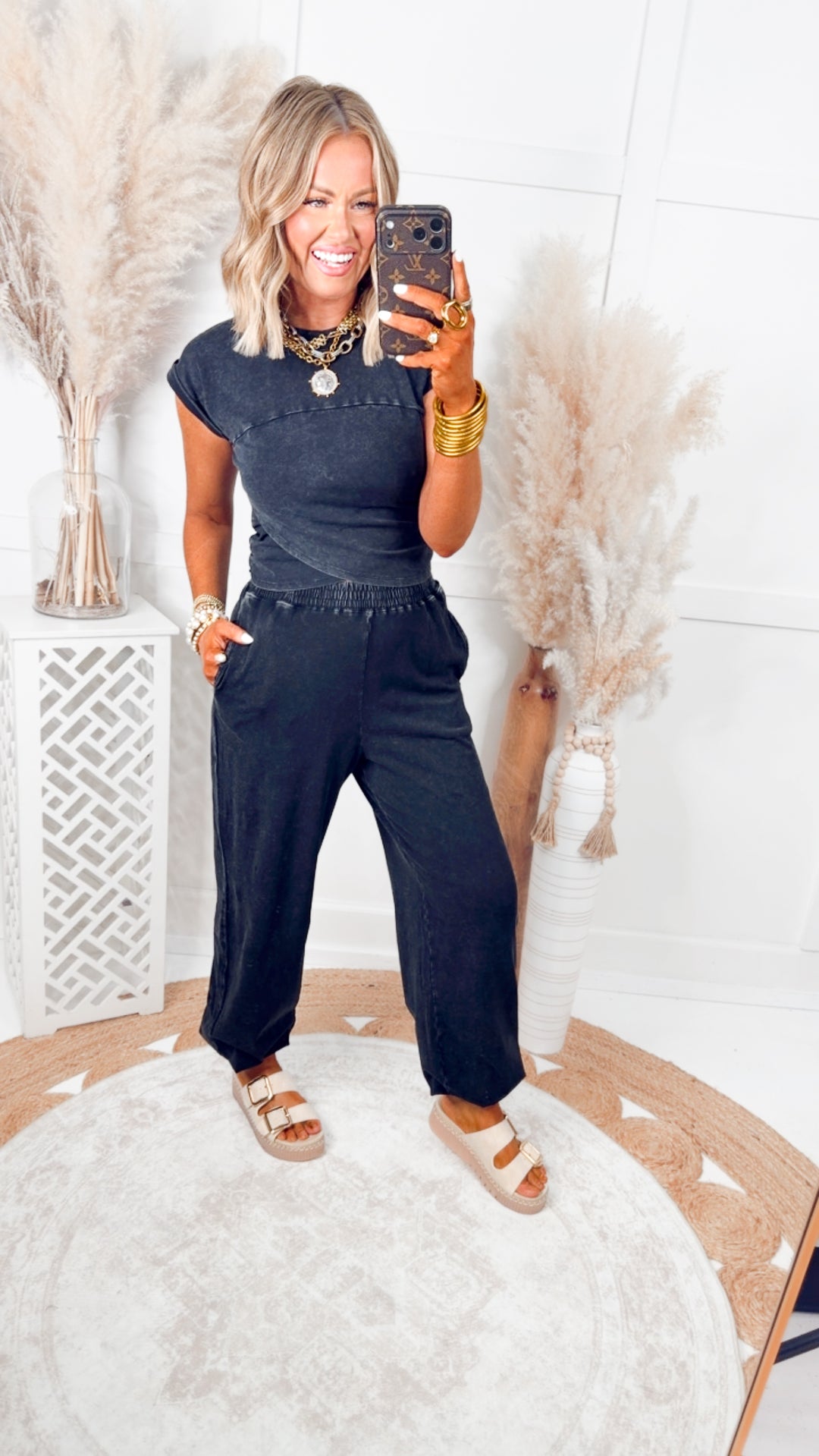 The Phoebe Crop Top & Jogger Set-Black