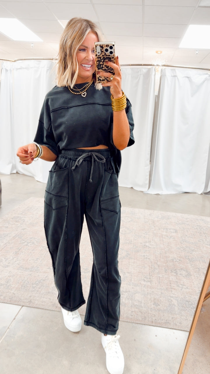 The Retreat Barrel Pants Set-Black