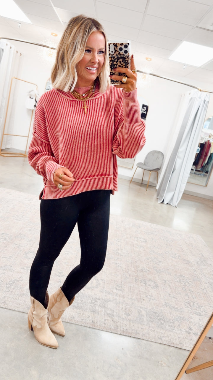 Breezy Cropped Sweater-Red