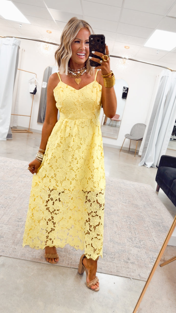 The Lucia Lace Midi Dress-Lemon