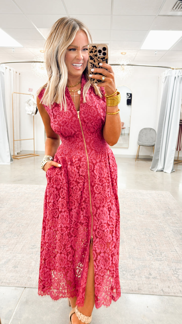 Jackie Lace Midi Dress-Merlot